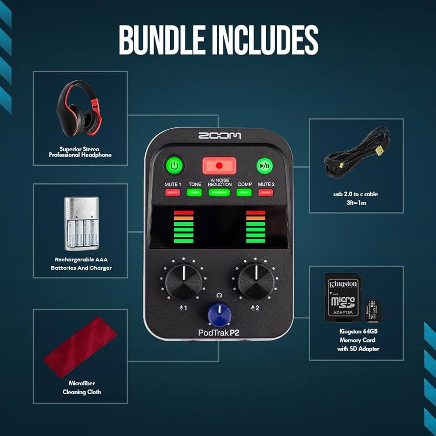 Amazon.com: Zoom Podtrak P2 Portable Podcast Recorder – 2 USB Mic